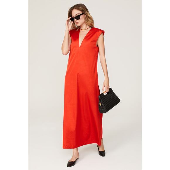 By Malene Birger Sz 36 4 Red Mavise Sleeveless V-Neck Shift Slip Maxi Dress - Picture 1 of 10